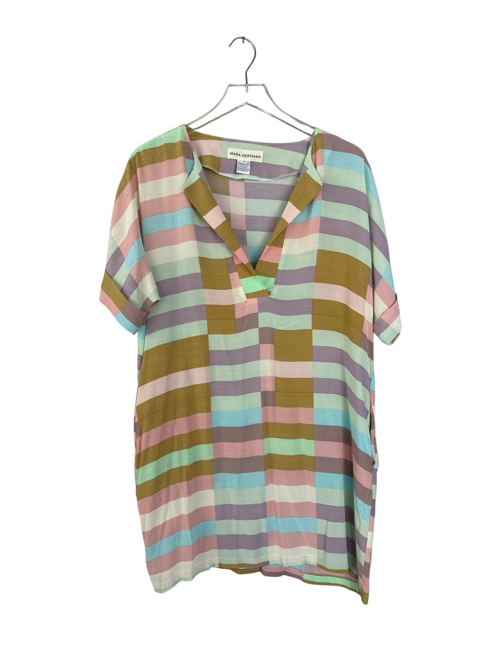 Mara Hoffman Flag Stripe Shirt Dress Tunic Coverup Size Small Pastel Stripe